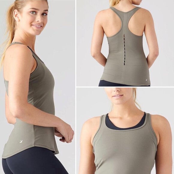 Glyder Peek-a-boo Tank in Dark Moss Green Size Medium Sz M Fitted Workout Top - Picture 7 of 7